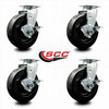 Service Caster 6 Inch Phenolic Swivel Caster Set with Ball Bearings and Brakes SCC SCC-20S620-PHB-TLB-4